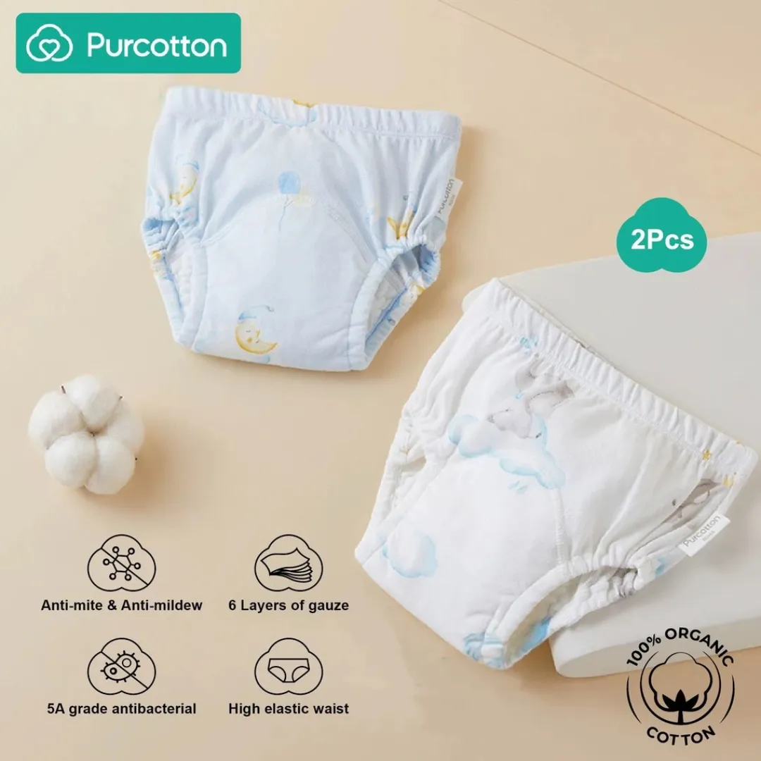 Purcotton Training Pants 2 pcs Elephant (white), Moonlit Clouds (blue)