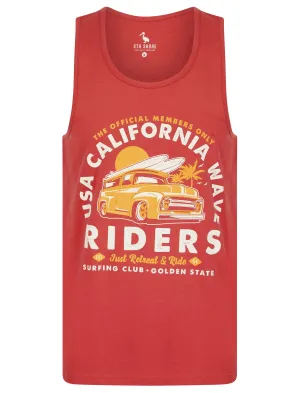 Riders Motif Print Cotton Vest Top in Garnet Rose - South Shore