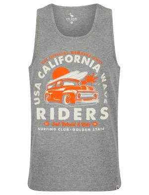 Riders Motif Print Cotton Vest Top in Mid Grey Marl - South Shore