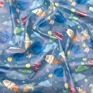 Rockets on Blue Sky Raincoat Fabric