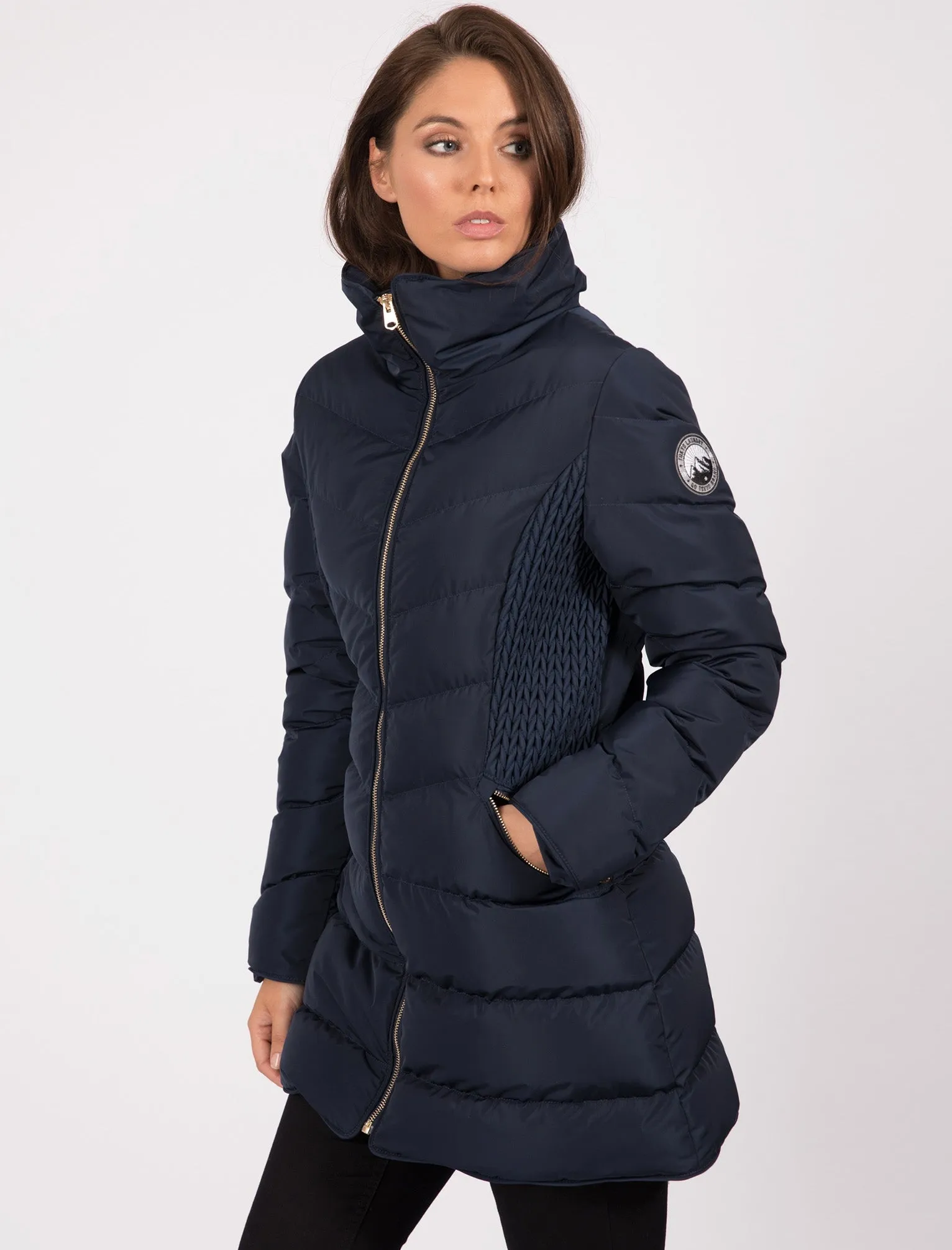 Shiso Funnel Neck Longline Puffer Coat In Navy Blazer - Tokyo Laundry