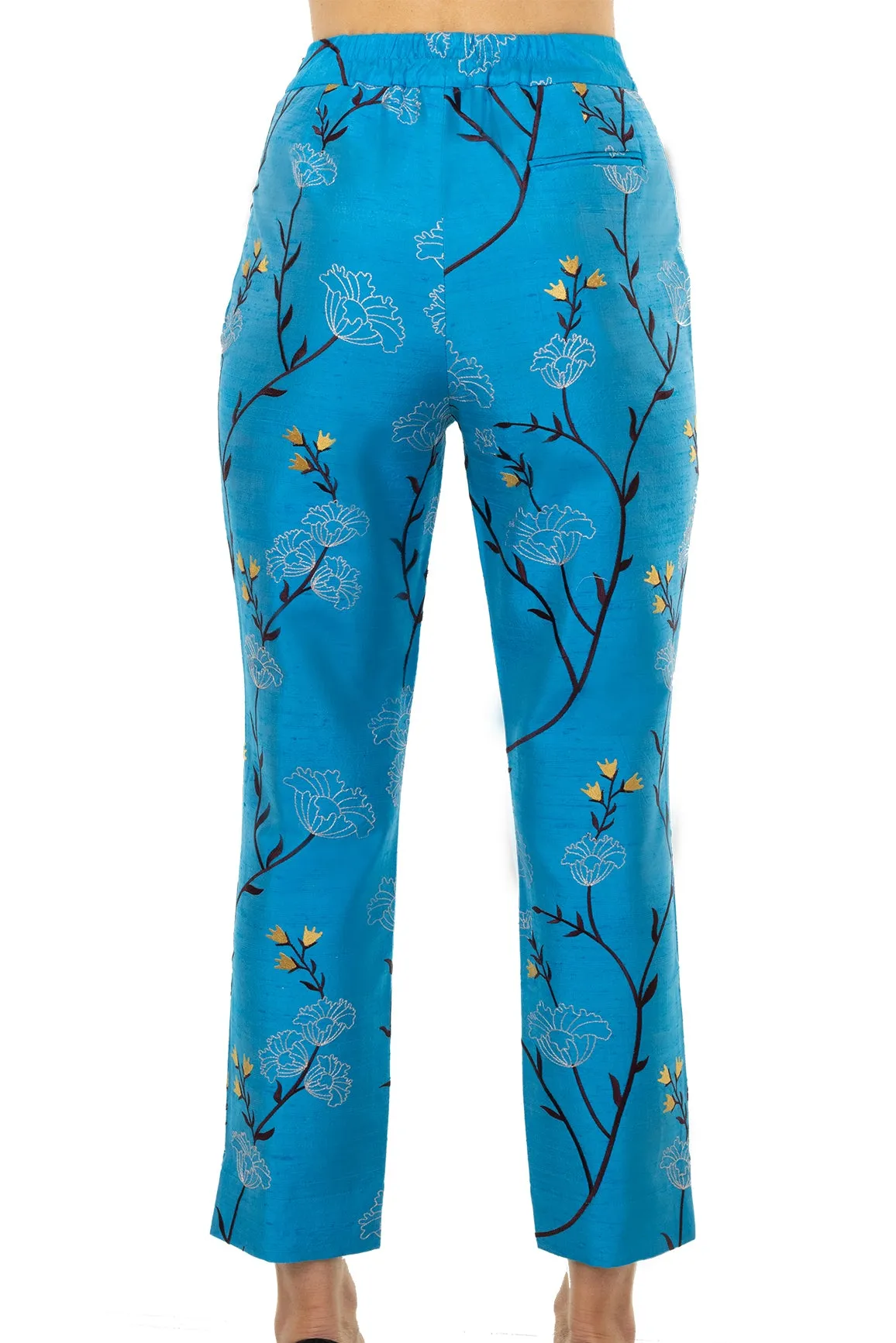 Silk Cigarette Trousers in Brilliant Turquoise