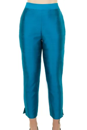 Silk Cigarette Trousers in Kingfisher Blue