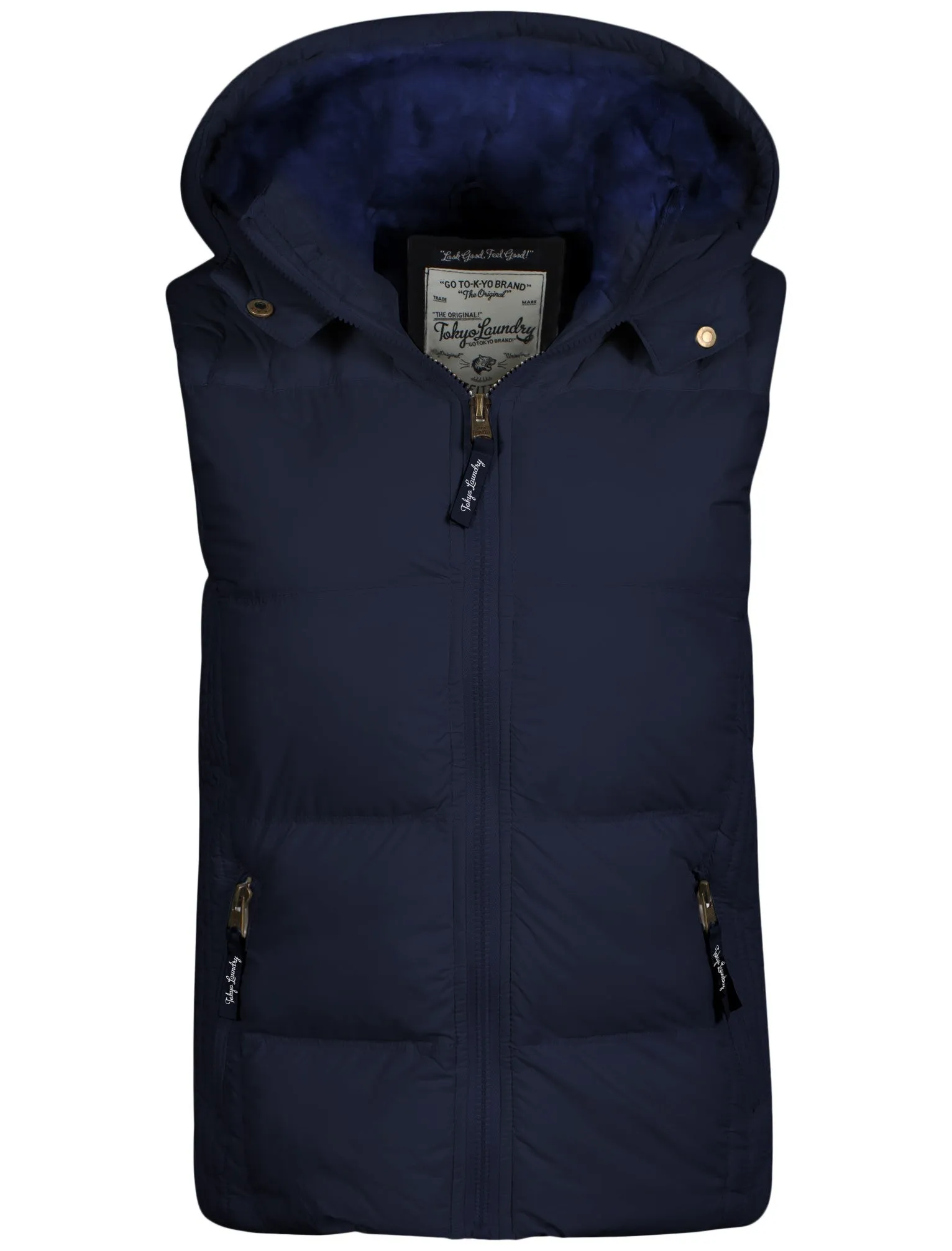 Tokyo Laundry Gwen navy blue fur hood gilet