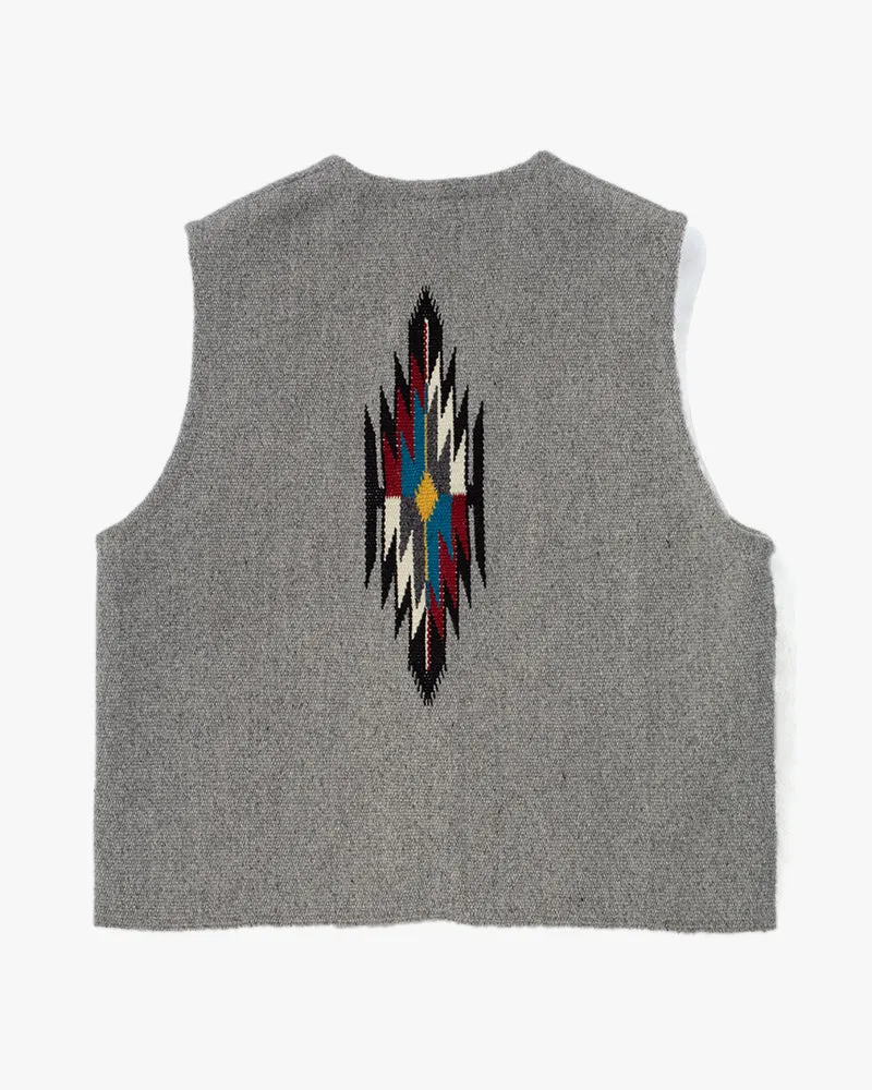 US Vintage Chimayo Vest, Dark Grey with Blue Accents - XL