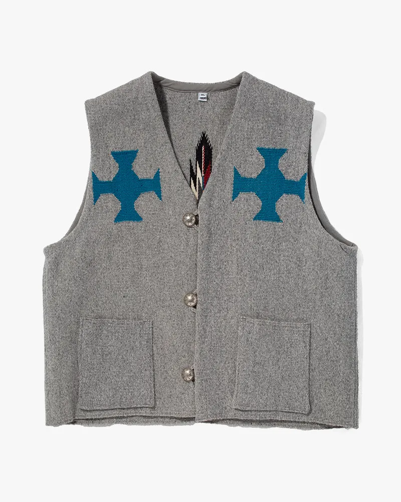 US Vintage Chimayo Vest, Dark Grey with Blue Accents - XL