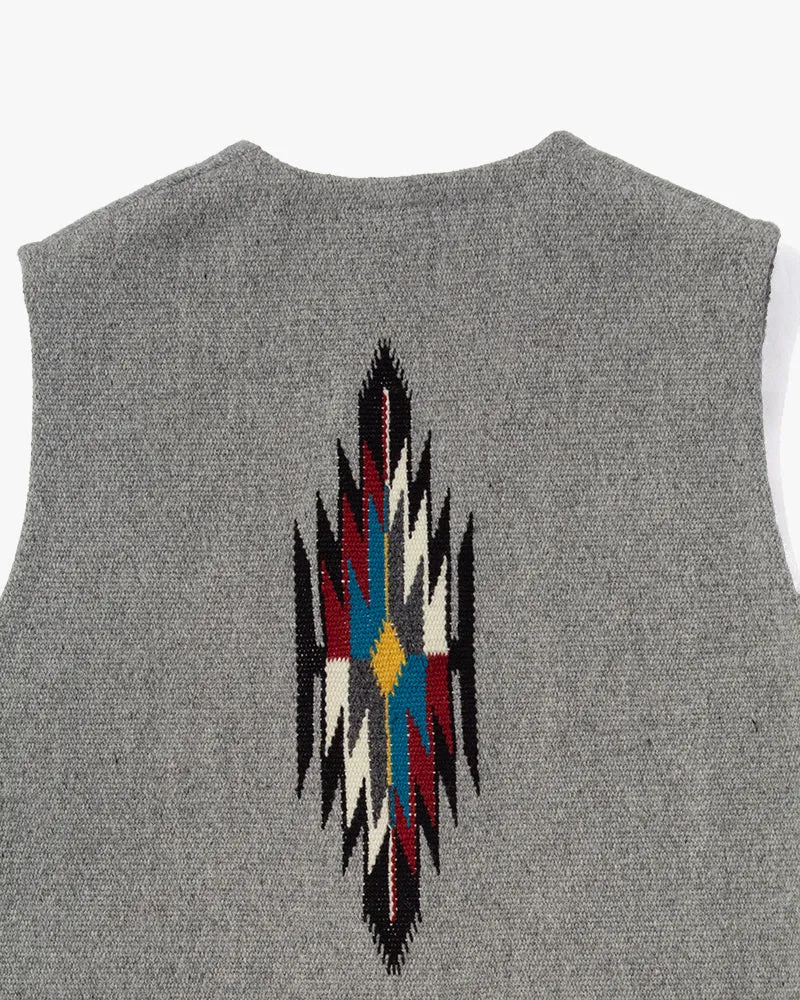 US Vintage Chimayo Vest, Dark Grey with Blue Accents - XL