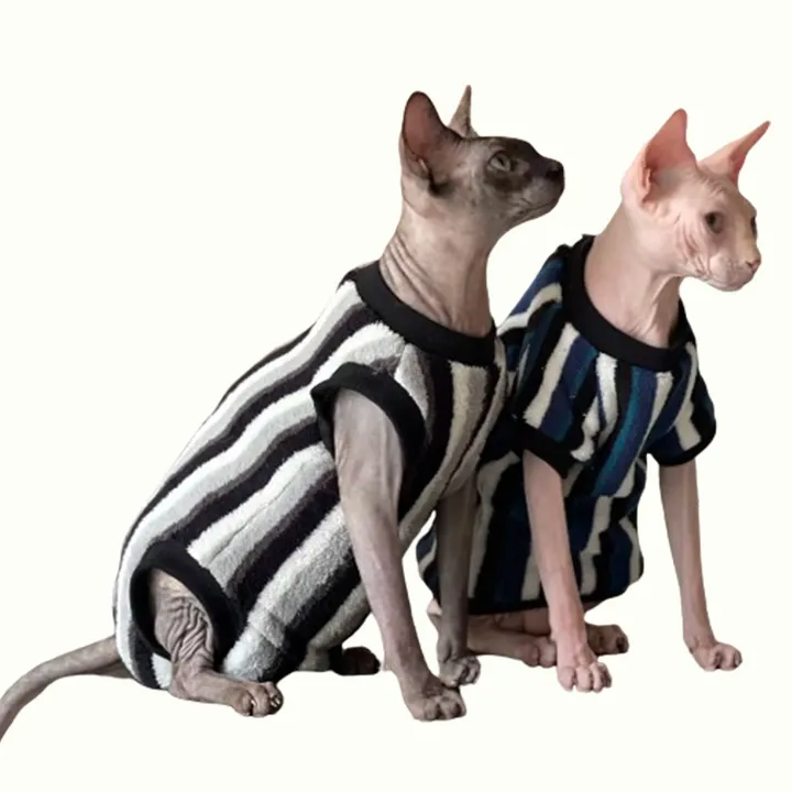 Vertical Striped Flannel Sphynx Cat Onesies and Sweaters