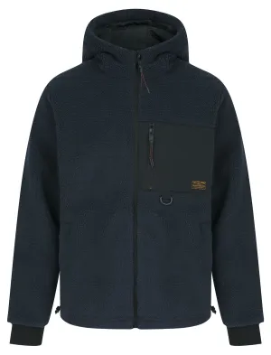 Wafai Hooded Teddy Borg Fleece Jacket Top in Sky Captain Navy - Tokyo Laundry