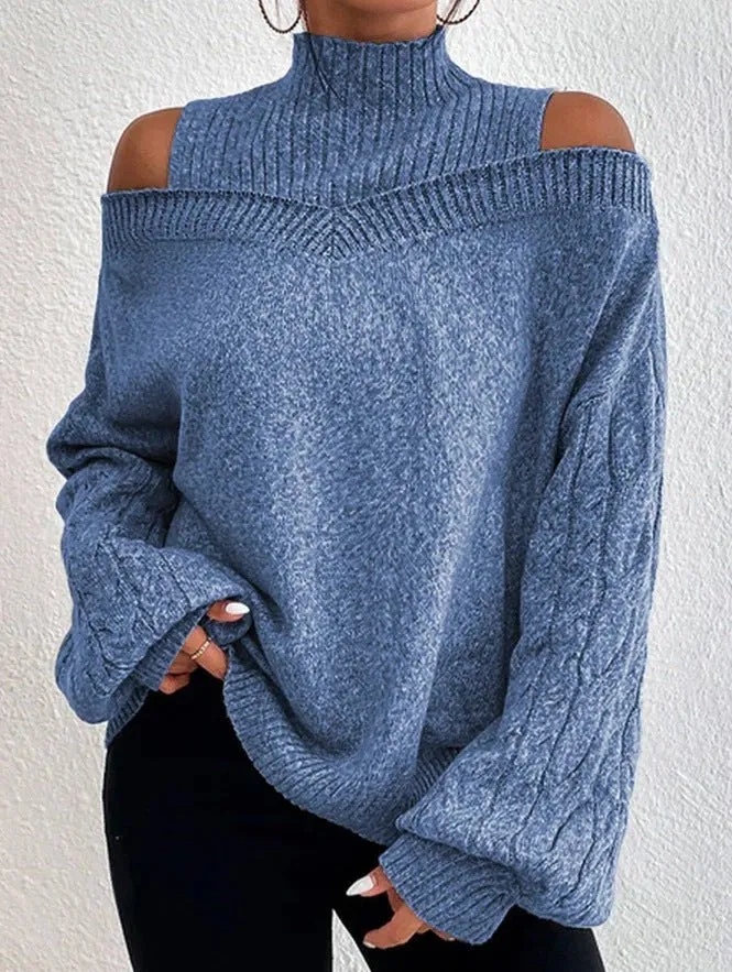 Women's Off-The-Shoulder Pullover Turtleneck Collar Sweater