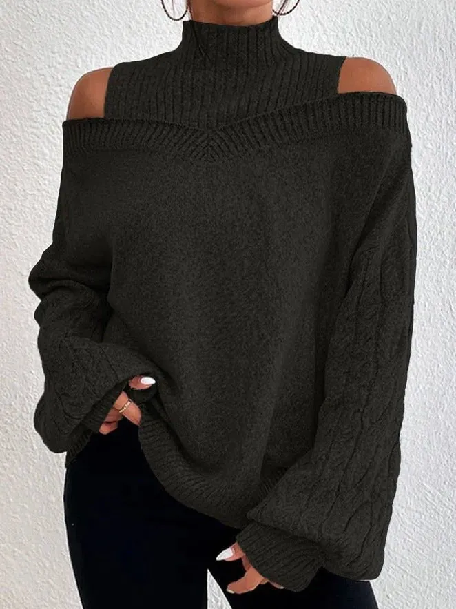 Women's Off-The-Shoulder Pullover Turtleneck Collar Sweater