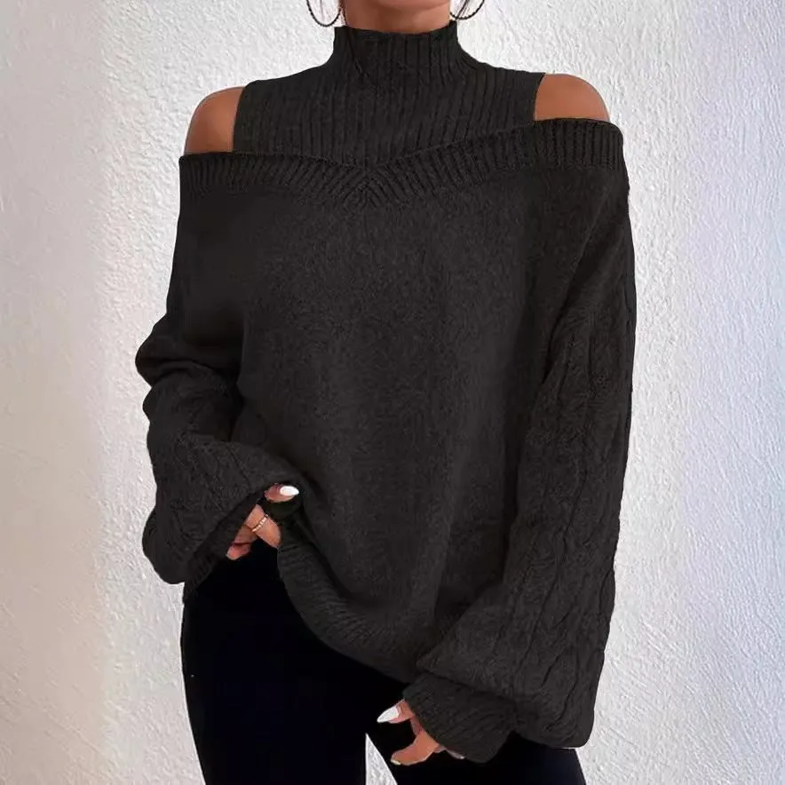 Women's Off-The-Shoulder Pullover Turtleneck Collar Sweater