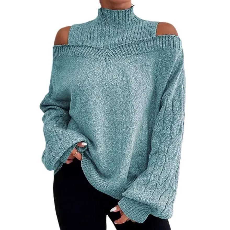 Women's Off-The-Shoulder Pullover Turtleneck Collar Sweater