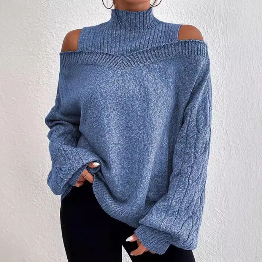 Women's Off-The-Shoulder Pullover Turtleneck Collar Sweater