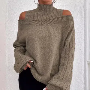 Women's Off-The-Shoulder Pullover Turtleneck Collar Sweater