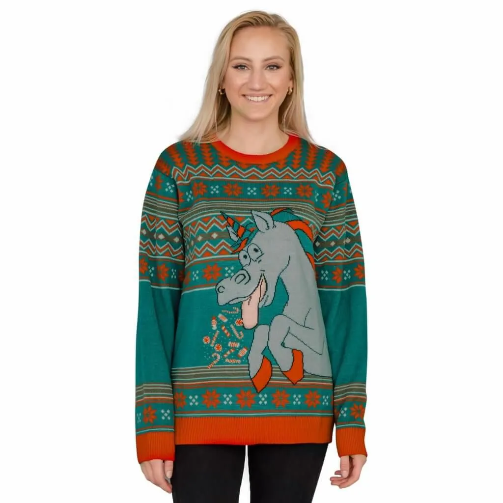 Women's Unicorn Candy Canes and Star Dust Ugly Christmas Sweater