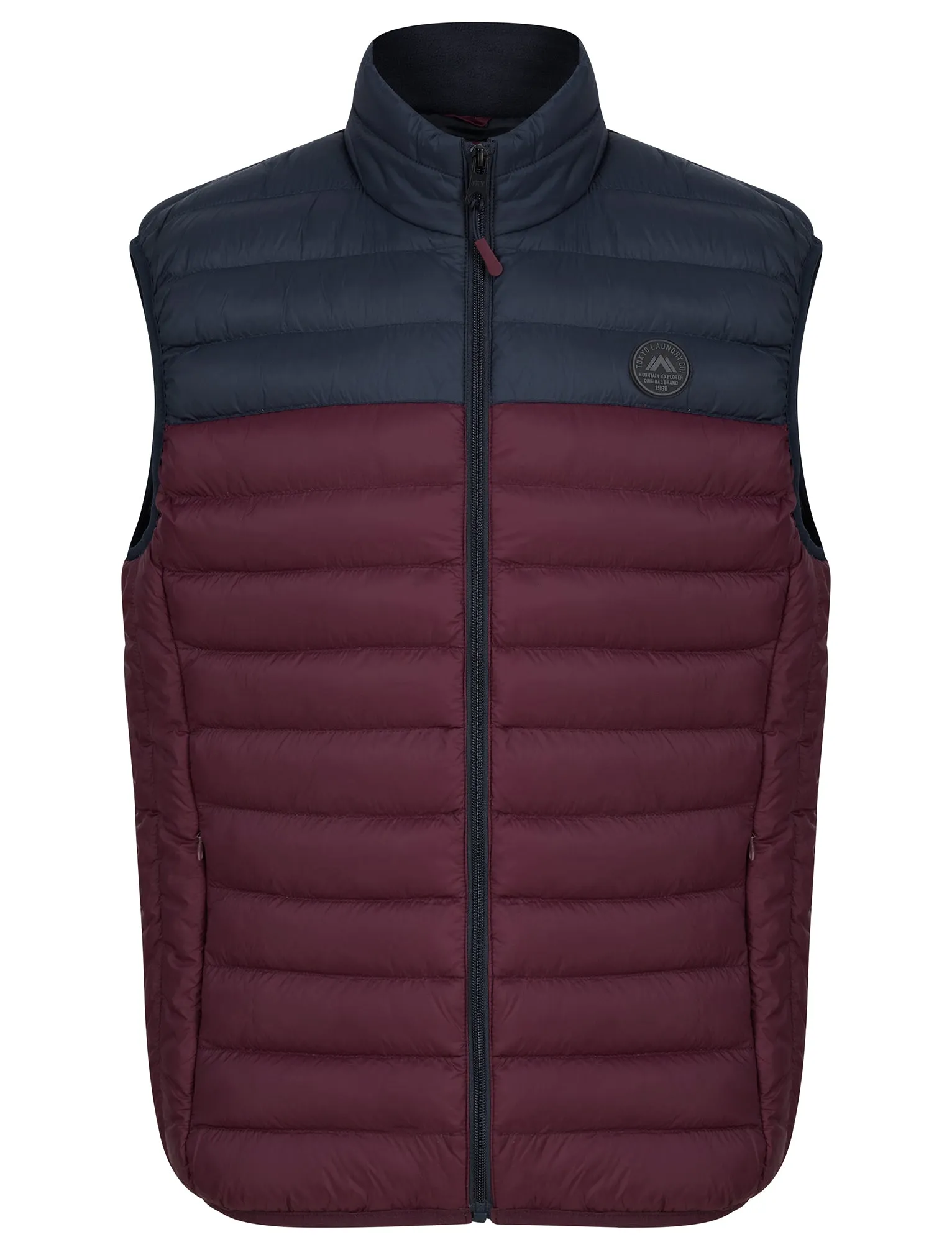 Yestin Colour Block Quilted Puffer Gilet with Fleece Lined Collar in Tawny Port - Tokyo Laundry