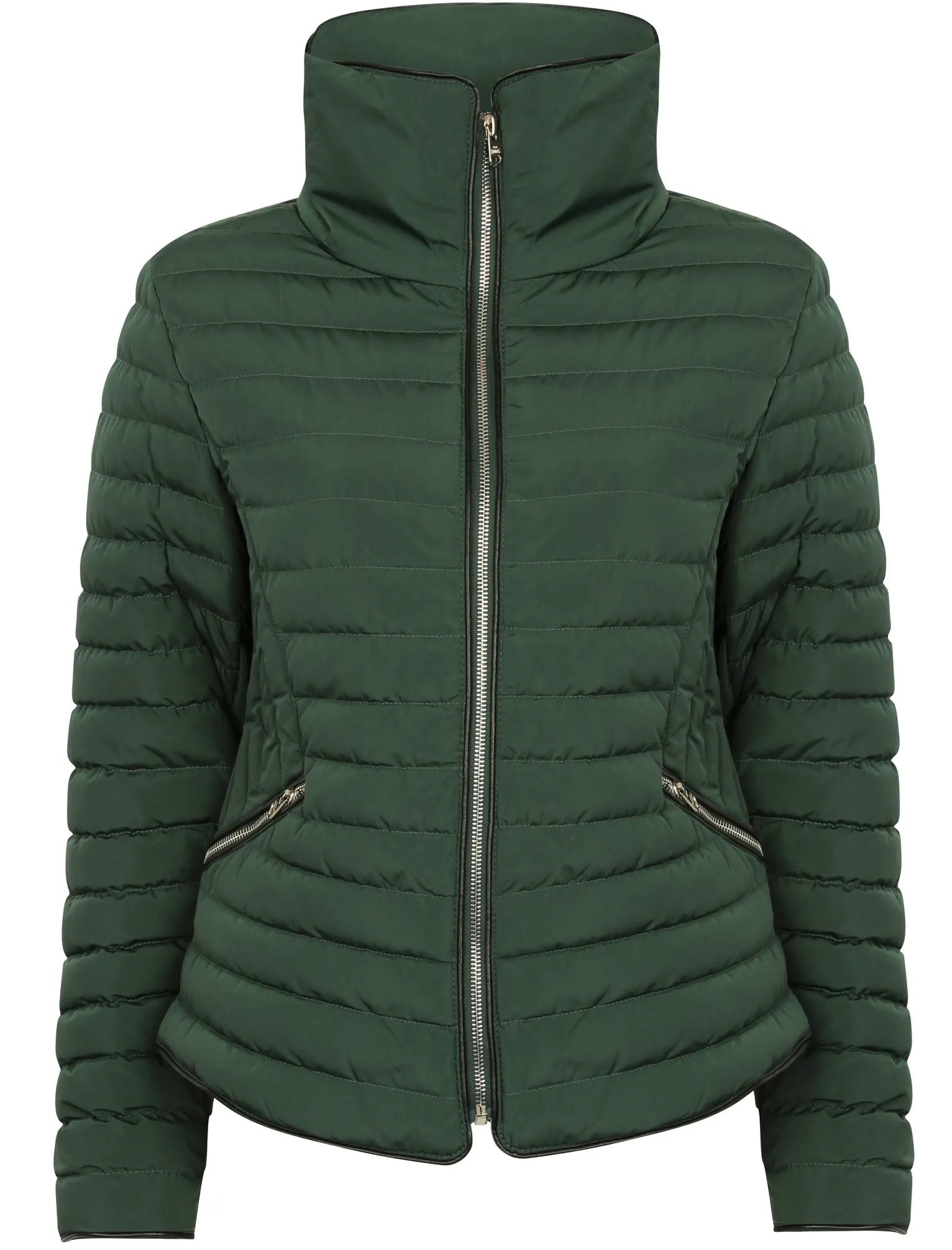 Zelda 2 Funnel Neck Quilted Jacket in Dark Green - Tokyo Laundry